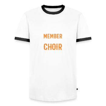 Best Choir of All Time Choir Member Gift - Men's Ringer Shirt - white/black - Front - AI Model Female 172 light (172cm) & AI Model Male 178 dark (178cm)