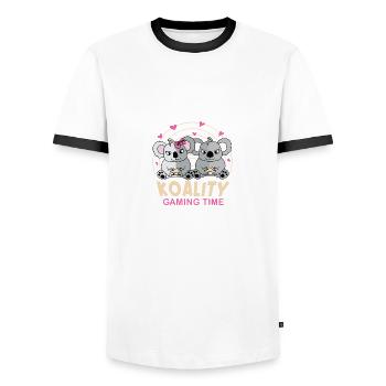 Coherence Gaming Time Gamer Gift - Men's Ringer Shirt - white/black - Front - AI Model Female 172 light (172cm) & AI Model Male 178 dark (178cm)
