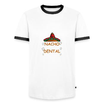 Dental assistant dentist. Poison - Men's Ringer Shirt - white/black - Front - AI Model Female 172 light (172cm) & AI Model Male 178 dark (178cm)
