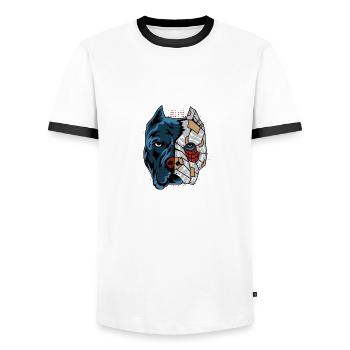 Pitbull robot chien parent. Cadeau - T-shirt contrasté Homme - blanc/noir - Devant - AI Model Female 172 light (172cm) & AI Model Male 178 dark (178cm)