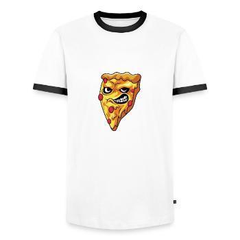 Angry Pizza Gourmet Gift - Men's Ringer Shirt - white/black - Front - AI Model Female 172 light (172cm) & AI Model Male 178 dark (178cm)