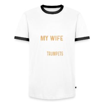 Play the Trumpet Musicians Gift - Men's Ringer Shirt - white/black - Front - AI Model Female 172 light (172cm) & AI Model Male 178 dark (178cm)