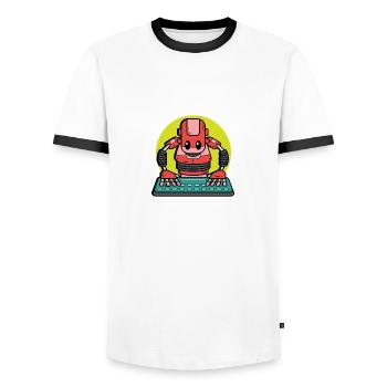 Funny Robot Computer Technician Poison - Men's Ringer Shirt - white/black - Front - AI Model Female 172 light (172cm) & AI Model Male 178 dark (178cm)