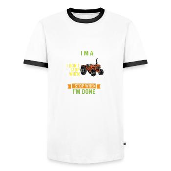 Stoppen Sie, wenn Sie fertig sind Engagierte oder - Männer Kontrast-T-Shirt - Weiß/Schwarz - Vorne - AI Model Female 172 light (172cm) & AI Model Male 178 dark (178cm)