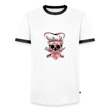 Creepy Chef Head Chef Poison - Men's Ringer Shirt - white/black - Front - AI Model Female 172 light (172cm) & AI Model Male 178 dark (178cm)