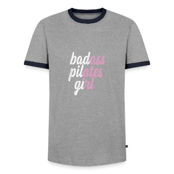 Badass Pilates Mädchen Fitnessstudio -Hasen Gesche - Männer Kontrast-T-Shirt - Grau/Navy  - Vorne - AI Model Female 172 light (172cm) & AI Model Male 178 light (178cm)
