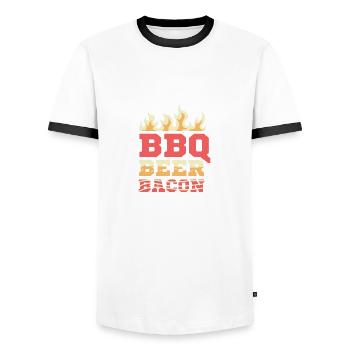BBQ Beer Bacon Strong Drinker Gift - Men's Ringer Shirt - white/black - Front - AI Model Female 172 light (172cm) & AI Model Male 178 dark (178cm)