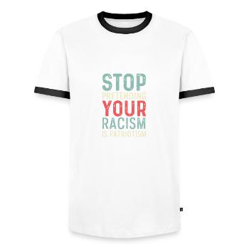 Stop Fooling Peace Advocate Gi - Men's Ringer Shirt - white/black - Front - AI Model Female 172 light (172cm) & AI Model Male 178 dark (178cm)