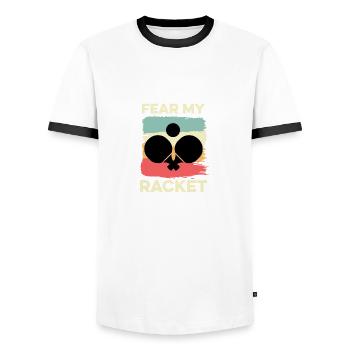 Fürchte meinen Schläger Amateurspieler Geschenk - Männer Kontrast-T-Shirt - Weiß/Schwarz - Vorne - AI Model Female 172 light (172cm) & AI Model Male 178 dark (178cm)