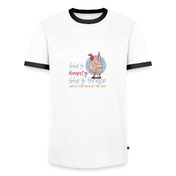 Chicken lover Shes Beauty Funny quote Shes Gr - Men's Ringer Shirt - white/black - Front - AI Model Female 172 light (172cm) & AI Model Male 178 dark (178cm)