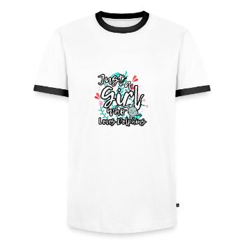 dolphin lover funny quote just a girl, d - Men's Ringer Shirt - white/black - Front - AI Model Female 172 light (172cm) & AI Model Male 178 dark (178cm)