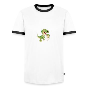 Promoted to Big Cousin 2022 T-Rex Dinosaur lu - Men's Ringer Shirt - white/black - Front - AI Model Female 172 light (172cm) & AI Model Male 178 dark (178cm)