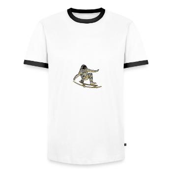 Funny desperate astronaut with planet and sk - Men's Ringer Shirt - white/black - Front - AI Model Female 172 light (172cm) & AI Model Male 178 dark (178cm)