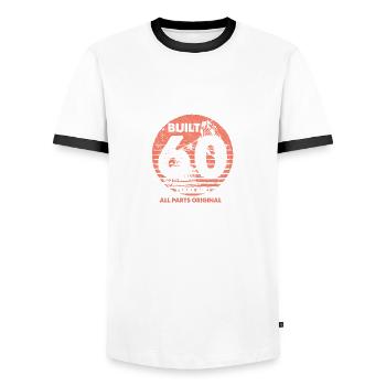 Built 60 years ago vintage quote music lovers - Men's Ringer Shirt - white/black - Front - AI Model Female 172 light (172cm) & AI Model Male 178 dark (178cm)