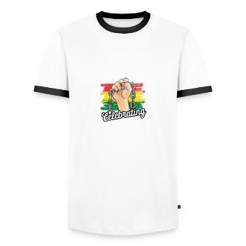 Juneteenth célèbre la liberté de citation noire drôle - T-shirt contrasté Homme - blanc/noir - Devant - AI Model Female 172 light (172cm) & AI Model Male 178 dark (178cm)
