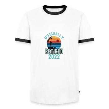 Funny Quote of Retired 2022 Retired - Men's Ringer Shirt - white/black - Front - AI Model Female 172 light (172cm) & AI Model Male 178 dark (178cm)