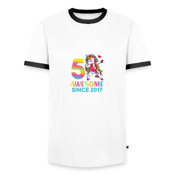 great polka dot unicorn Bday 5 years old girl 5 - Men's Ringer Shirt - white/black - Front - AI Model Female 172 light (172cm) & AI Model Male 178 dark (178cm)