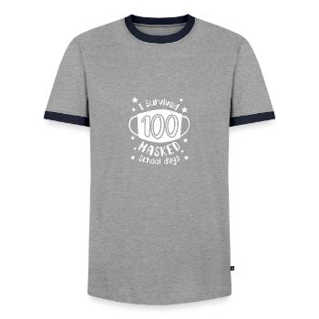 Ich überlebte 100 maskierte Schultage 100. Schulta - Männer Kontrast-T-Shirt - Grau/Navy  - Vorne - AI Model Female 172 light (172cm) & AI Model Male 178 light (178cm)