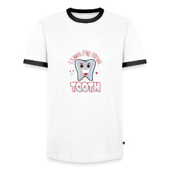 Funny quote I have my first teeth ver - Men's Ringer Shirt - white/black - Front - AI Model Female 172 light (172cm) & AI Model Male 178 dark (178cm)