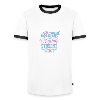 Drôle d’étudiante en soins infirmiers École de soins infirmiers - T-shirt contrasté Homme - blanc/noir - Devant - AI Model Female 172 light (172cm) & AI Model Male 178 dark (178cm)