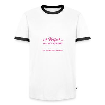 Funny Airplane Mechanic Mrs. Women Fra - Men's Ringer Shirt - white/black - Front - AI Model Female 172 light (172cm) & AI Model Male 178 dark (178cm)