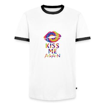 Tie dye les lèvres - embrasse-moi à nouveau - T-shirt contrasté Homme - blanc/noir - Devant - AI Model Female 172 light (172cm) & AI Model Male 178 dark (178cm)