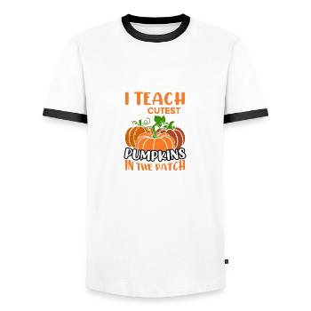 Teacher Halloween Pre-K Teacher Kindergarten Cutest - Men's Ringer Shirt - white/black - Front - AI Model Female 172 light (172cm) & AI Model Male 178 dark (178cm)