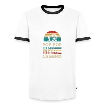 Pop-pop l’homme, le mythe de la bénédiction du pêcheur Vin - T-shirt contrasté Homme - blanc/noir - Devant - AI Model Female 172 light (172cm) & AI Model Male 178 dark (178cm)
