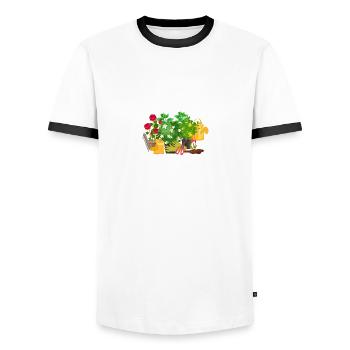 Je jardine pour ne pas étouffer les gens, ret - T-shirt contrasté Homme - blanc/noir - Devant - AI Model Female 172 light (172cm) & AI Model Male 178 dark (178cm)