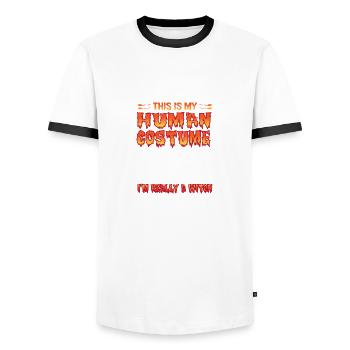 Citation drôle Halloween costume humain I b - T-shirt contrasté Homme - blanc/noir - Devant - AI Model Female 172 light (172cm) & AI Model Male 178 dark (178cm)