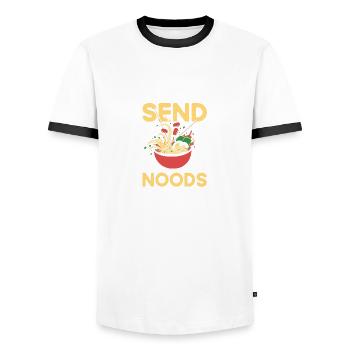 Send funny quote Noodles Ramen Noodle Baseball - Men's Ringer Shirt - white/black - Front - AI Model Female 172 light (172cm) & AI Model Male 178 dark (178cm)