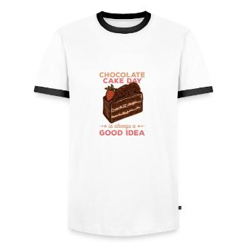 Schokoladenkuchentag ist immer eine gute Idee, Bäc - Männer Kontrast-T-Shirt - Weiß/Schwarz - Vorne - AI Model Female 172 light (172cm) & AI Model Male 178 dark (178cm)