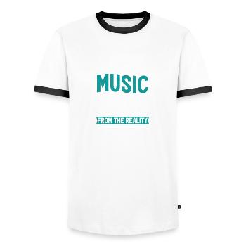 Music helps me escape reality - Men's Ringer Shirt - white/black - Front - AI Model Female 172 light (172cm) & AI Model Male 178 dark (178cm)