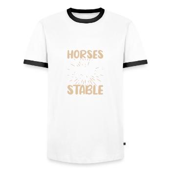 Pferde hält mich stabil - Männer Kontrast-T-Shirt - Weiß/Schwarz - Vorne - AI Model Female 172 light (172cm) & AI Model Male 178 dark (178cm)