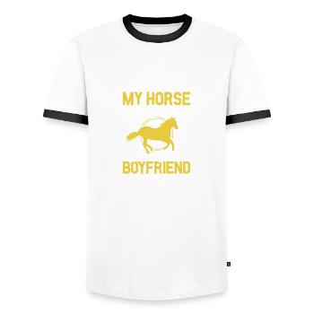 Mein Pferd ist niedlicher als dein Freund - Männer Kontrast-T-Shirt - Weiß/Schwarz - Vorne - AI Model Female 172 light (172cm) & AI Model Male 178 dark (178cm)