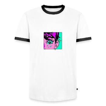 I just love anime funny manga humor Japanese A - Men's Ringer Shirt - white/black - Front - AI Model Female 172 light (172cm) & AI Model Male 178 dark (178cm)