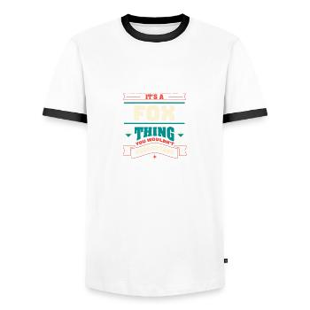 C’est un nom de famille de renard pour la famille - T-shirt contrasté Homme - blanc/noir - Devant - AI Model Female 172 light (172cm) & AI Model Male 178 dark (178cm)