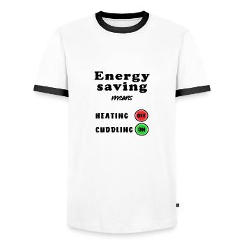 Energy Saving means Heizung Kuscheln Heizen Krise - Männer Kontrast-T-Shirt - Weiß/Schwarz - Vorne - AI Model Female 172 light (172cm) & AI Model Male 178 dark (178cm)