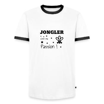 jongleur / jonglerie / jongleuse / cirque - T-shirt contrasté Homme - blanc/noir - Devant - AI Model Female 172 light (172cm) & AI Model Male 178 dark (178cm)