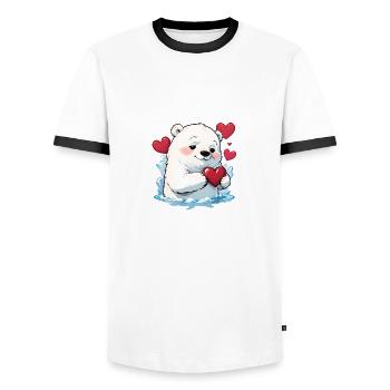 Verschenke diesen süßen Eisbären zum Valentinstag - Männer Kontrast-T-Shirt - Weiß/Schwarz - Vorne - AI Model Female 172 light (172cm) & AI Model Male 178 dark (178cm)