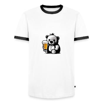 Teddy drinking Beer - Männer Kontrast-T-Shirt - Weiß/Schwarz - Vorne - AI Model Female 172 light (172cm) & AI Model Male 178 dark (178cm)