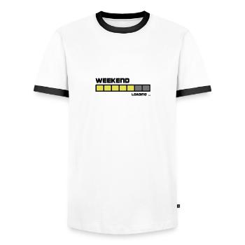 Week-end Loading | Fun t-shirt - T-shirt contrasté Homme - blanc/noir - Devant - AI Model Female 172 light (172cm) & AI Model Male 178 dark (178cm)