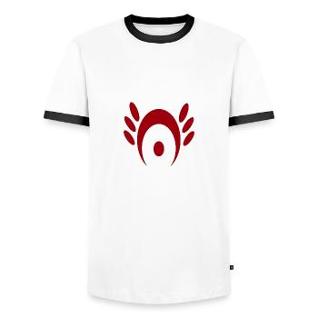 Motif N°4 - T-shirt contrasté Homme - blanc/noir - Devant - AI Model Female 172 light (172cm) & AI Model Male 178 dark (178cm)
