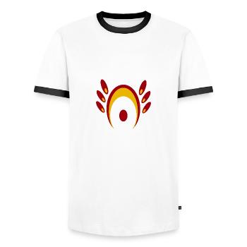 Motif N°7 - T-shirt contrasté Homme - blanc/noir - Devant - AI Model Female 172 light (172cm) & AI Model Male 178 dark (178cm)