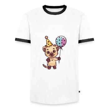Bande dessinée d’anniversaire de hyène - T-shirt contrasté Homme - blanc/noir - Devant - AI Model Female 172 light (172cm) & AI Model Male 178 dark (178cm)
