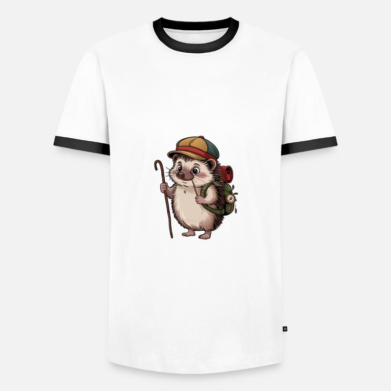 Igel mit Rucksack auf Wanderschaft - Männer Kontrast-T-Shirt - Weiß/Schwarz