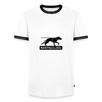 Mantrailing shield Typo - Men's Ringer Shirt - white/black - Front - AI Model Female 172 light (172cm) & AI Model Male 178 dark (178cm)