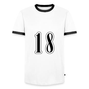 18 Zahl symbol - Männer Kontrast-T-Shirt - Weiß/Schwarz - Vorne - AI Model Female 172 light (172cm) & AI Model Male 178 dark (178cm)