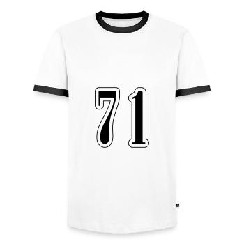 71 Zahl Symbol - Männer Kontrast-T-Shirt - Weiß/Schwarz - Vorne - AI Model Female 172 light (172cm) & AI Model Male 178 dark (178cm)