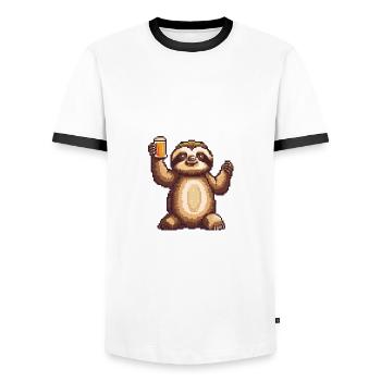 Sloth Beer Pixel - Men's Ringer Shirt - white/black - Front - AI Model Female 172 light (172cm) & AI Model Male 178 dark (178cm)